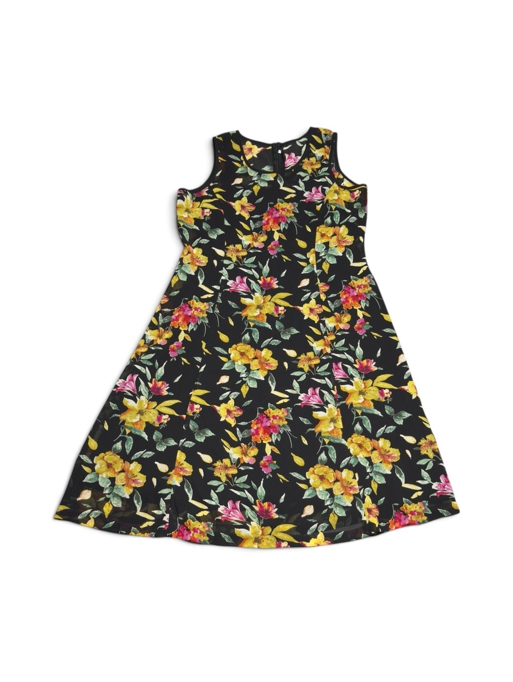 Vintage Rokoko Sleeveless Floral A-Line Dress XL